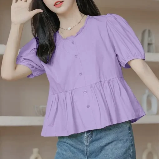 Elegant Women's Short Sleeve Solid Color Blouse