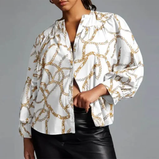 Women’s Chain Printed Long Sleeve Tunic Blouse - Image 5