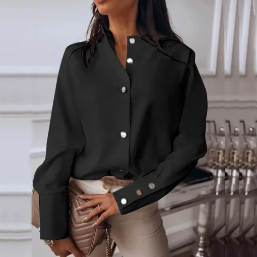 Autumn Elegant Shirt - Stylish Stand Collar - Image 6