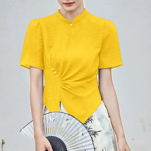 Summer Elegant Stand Collar Blouse - Image 6