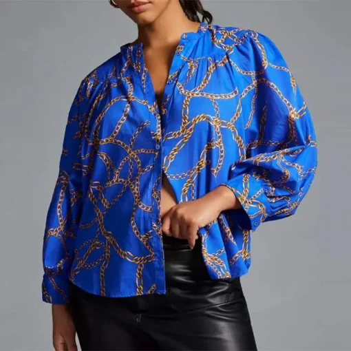 Women’s Chain Printed Long Sleeve Tunic Blouse