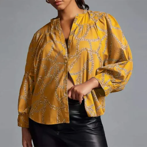 Women’s Chain Printed Long Sleeve Tunic Blouse - Image 6