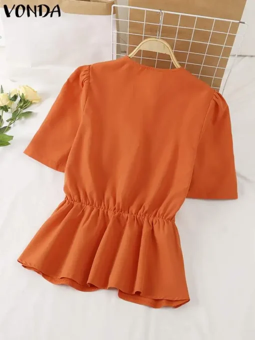 Summer V-Neck Puff Sleeve Blouse - Image 5