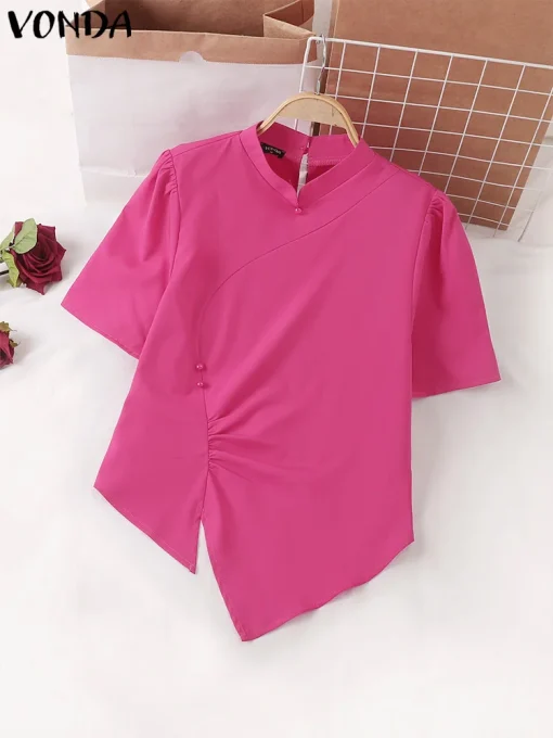 Summer Elegant Stand Collar Blouse - Image 2