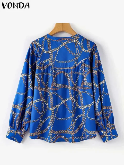 Women’s Chain Printed Long Sleeve Tunic Blouse - Image 3