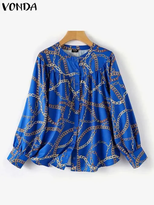 Women’s Chain Printed Long Sleeve Tunic Blouse - Image 2