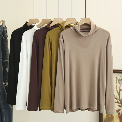 Plus Size 4XL Turtleneck Long Sleeve Tee - Image 6