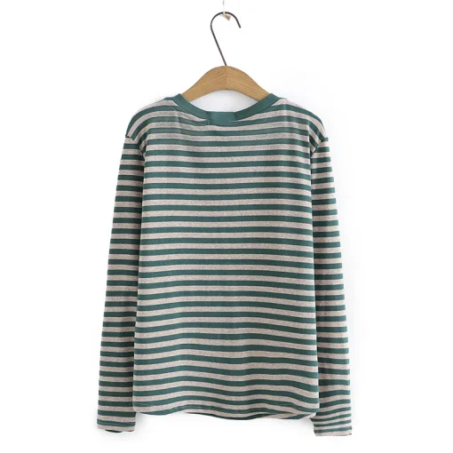 Plus Size Striped Long Sleeve Cotton T-Shirt - Image 2