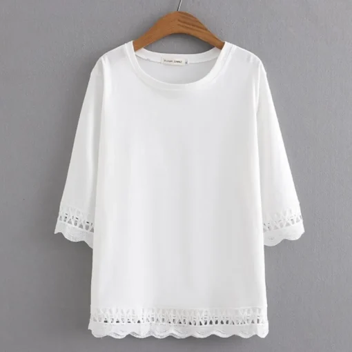 Plus Size Lace Sleeve O-Neck T-Shirt