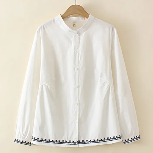 Plus Size Cotton Embroidered Blouse