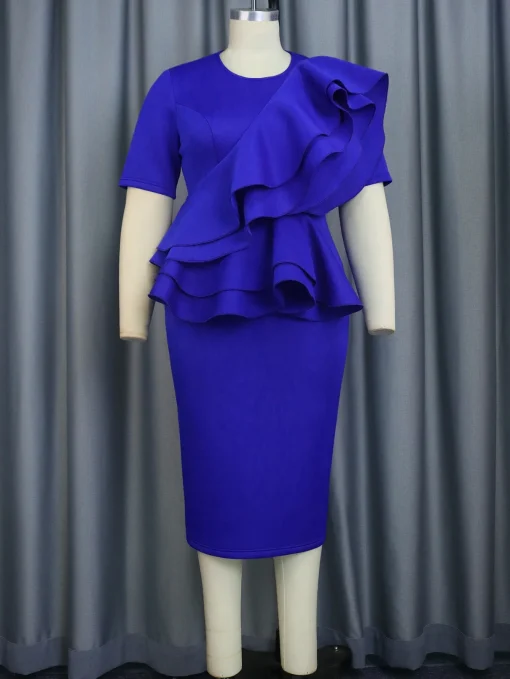 Elegant Plus Size Ruffle Peplum Dress - Image 3