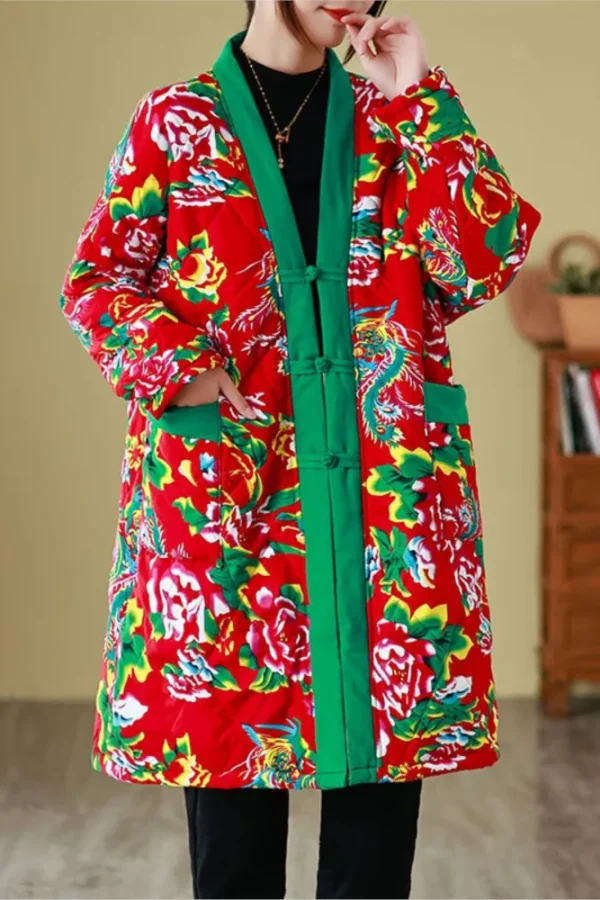 Ethnic Floral Print Winter Padded Cotton Jacket