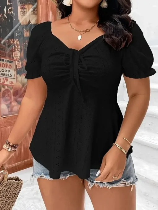 Plus Size Black Sweetheart Neck Blouse - Image 3