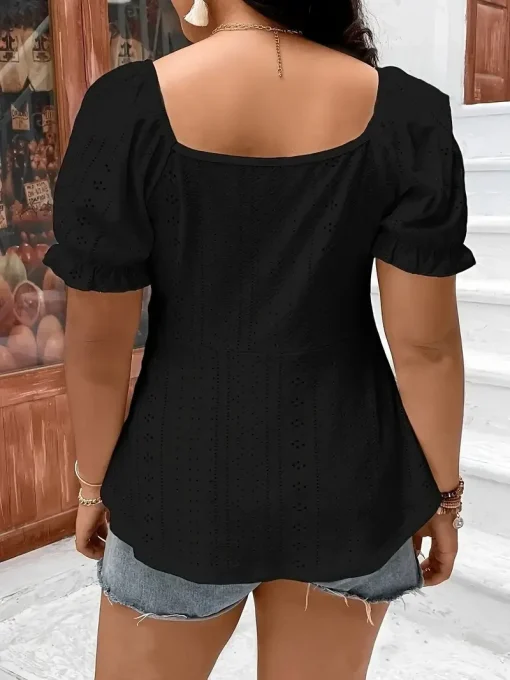 Plus Size Black Sweetheart Neck Blouse