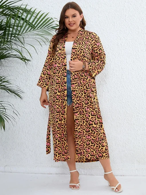 Plus Size Leopard Print Belted Kimono - Image 5