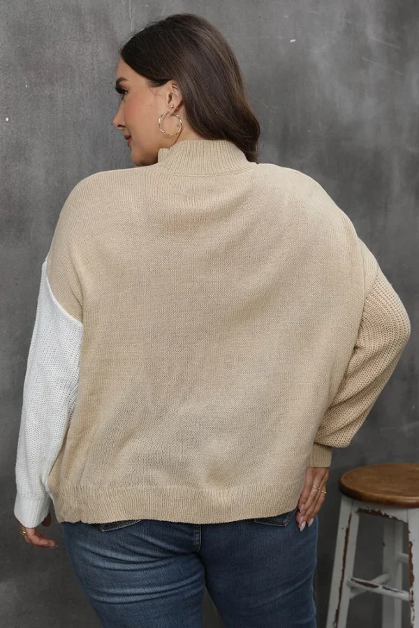 Plus Size Color Block Mock Neck Sweater