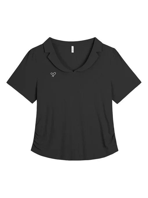 Plus Size Polo Collar Embroidered T-Shirt - Image 3