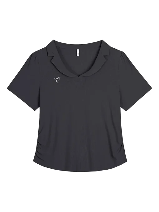 Plus Size Polo Collar Embroidered T-Shirt - Image 4