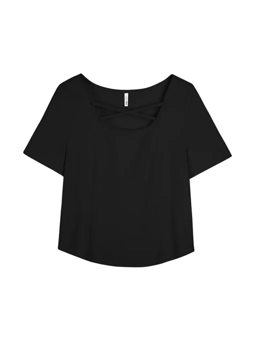 Plus Size Solid Cross Square Neck T-Shirt - Image 2