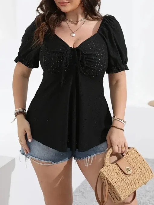 Plus Size Sweetheart Neck Knot Front Blouse - Image 3