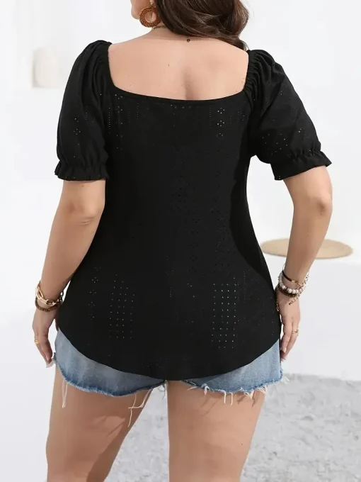 Plus Size Sweetheart Neck Knot Front Blouse