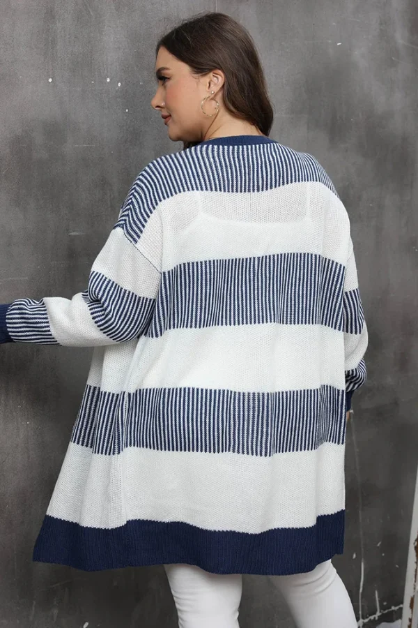 Plus Size Striped Open Front Cardigan