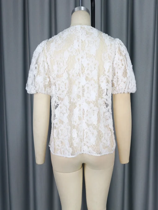 Summer Loose White Lace Spliced Shirt - Image 4