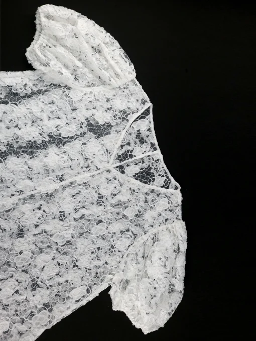 Summer Loose White Lace Spliced Shirt - Image 5