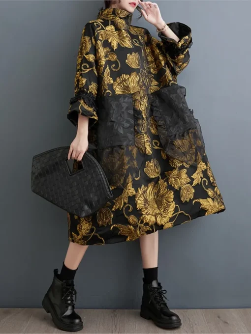 Oversized Patchwork Chinese Style Midi Dress