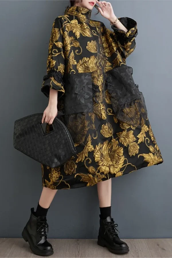 Oversized Patchwork Chinese Style Midi Dress