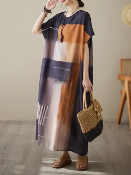 Oversized Plaid Print Summer Long Dress