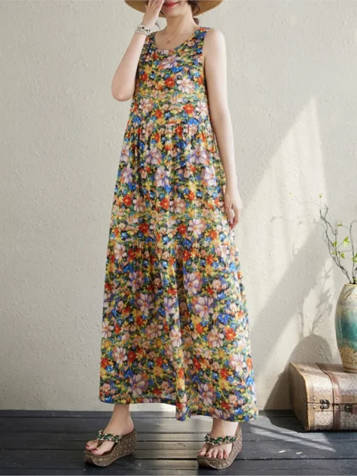 Oversized Sleeveless Floral Print Vests Dress - Image 2