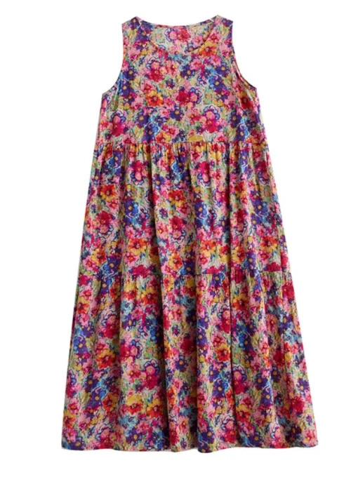 Oversized Sleeveless Floral Print Vests Dress - Image 4