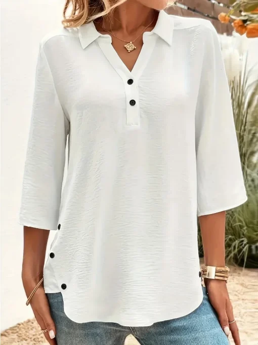 Plus Size Long Sleeve V-neck Blouse