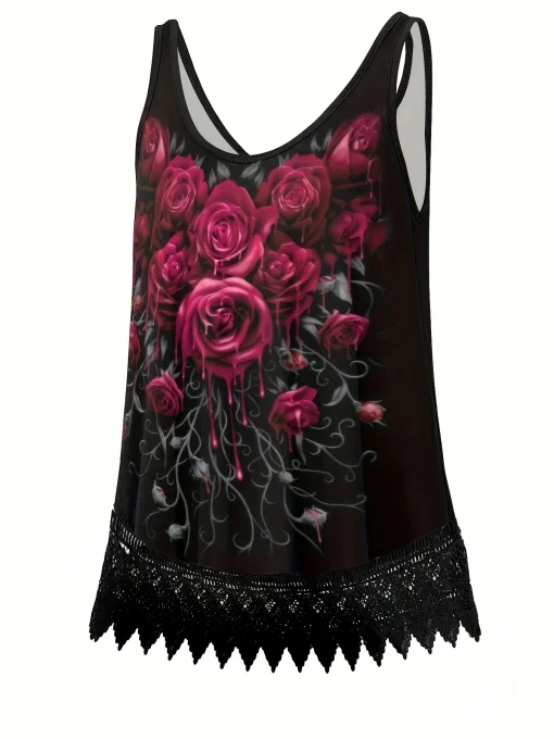 Rose Print Sleeveless Vest Top - Image 2