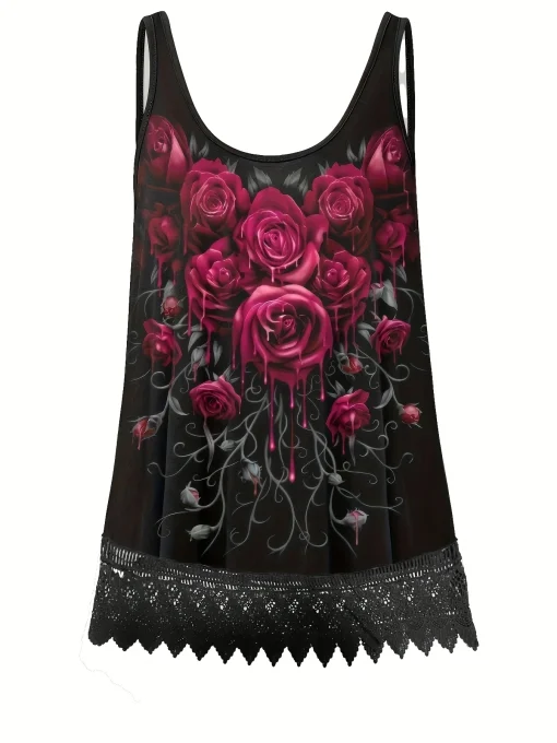 Rose Print Sleeveless Vest Top