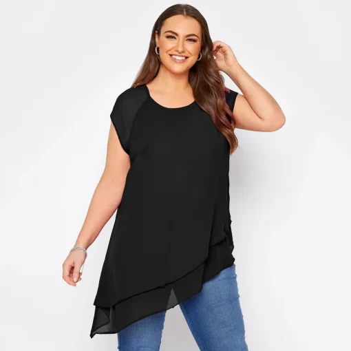 Elegant Plus Size Asymmetrical Chiffon Blouse