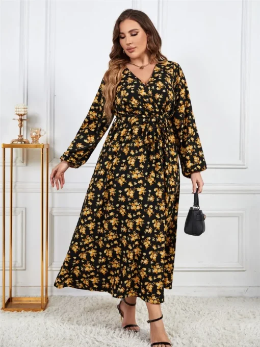 Plus Size Autumn Floral Long Dress - Image 2