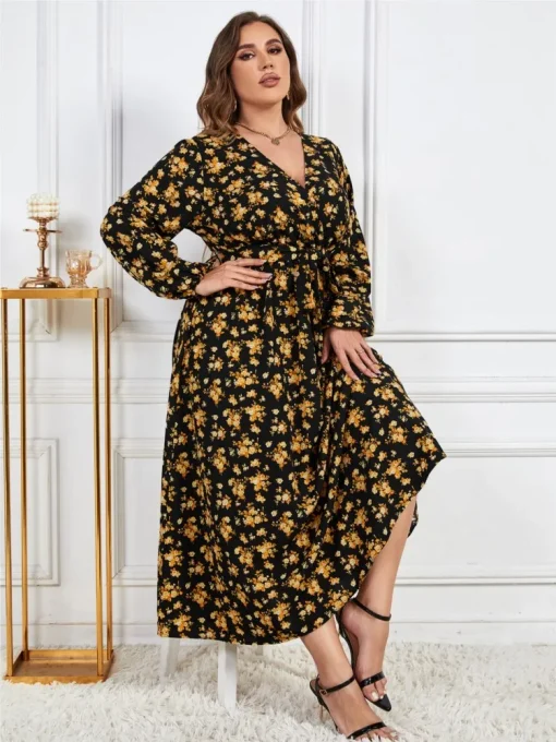 Plus Size Autumn Floral Long Dress - Image 3