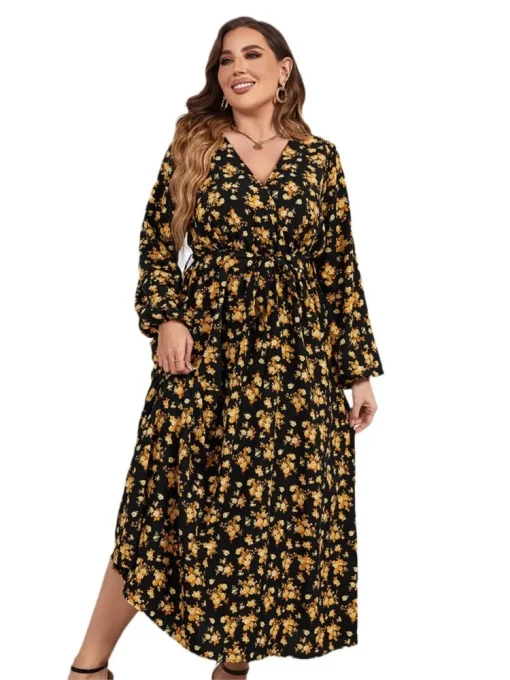 Plus Size Autumn Floral Long Dress - Image 4