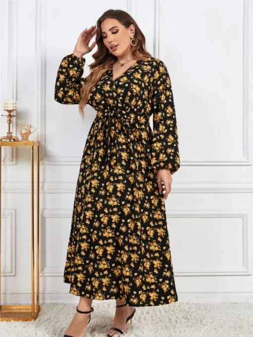 Plus Size Autumn Floral Long Dress