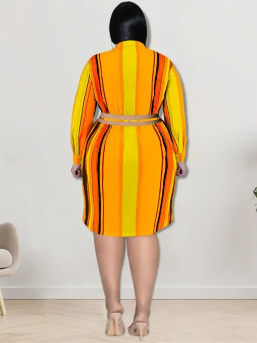 Plus Size Autumn Striped Midi Shirt Dress - Image 5