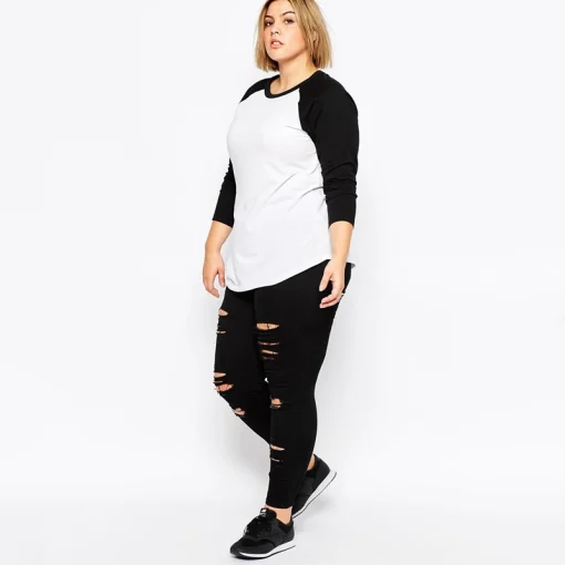 Plus Size Black & White Raglan T-Shirt 6XL 7XL - Image 4