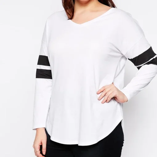 ChatGPT Plus Size Black White V-Neck Drop Shoulder Top - Image 4