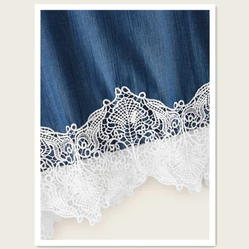 Plus Size Denim T-Shirt with Lace Patchwork - Image 3