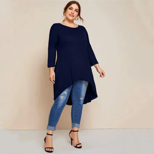 Plus Size Loose Hi-Low Tunic Top - Image 3