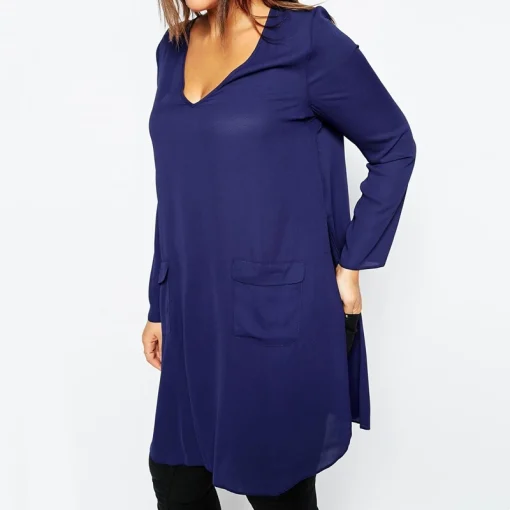 Plus Size V-Neck Pocket Blouse - Image 3