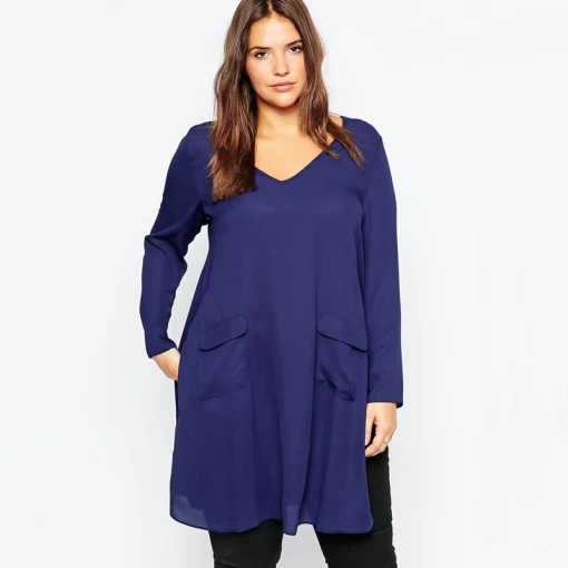 Plus Size V-Neck Pocket Blouse