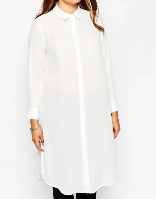 Plus Size Solid High Slit Dress Shirt Blouse - Image 3