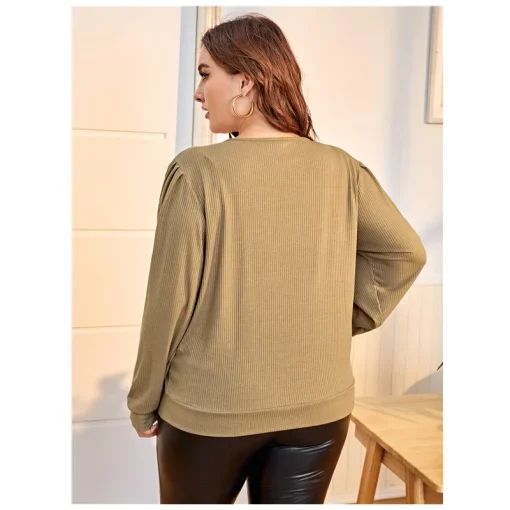 Plus Size Puff Sleeve V-Neck Blouse 8XL - Image 2